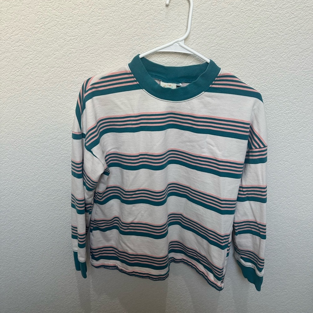 Striped Long Sleeve Russ Tee - Teal and Pink